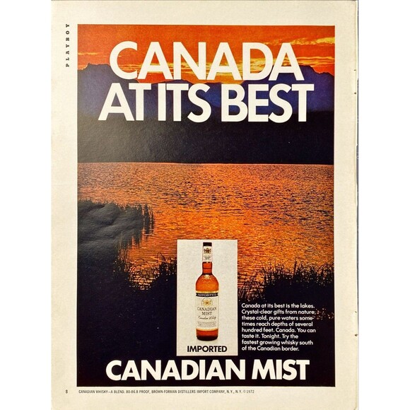 Canadian Mist Whiskey "Canada at its BEST" Dusk Scenery Playboy Vintage Print Ad - Picture 1 of 3